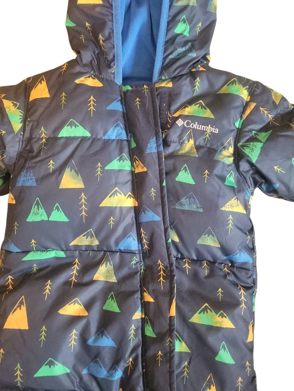 Columbia Baby 12-18M Snowsuit Bunting Puffer Fleece Lined Hooded Mountain Print